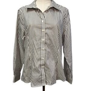 Ellen Tracy Womens‎ L Non Iron Striped Long Sleeve Button Up Blouse Shirt Cotton